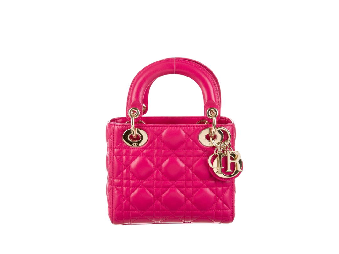 Dior Dior Mini Lady Dior Bag In Rani Pink Cannage Lambskin With Gold-Finish Metal Hardware