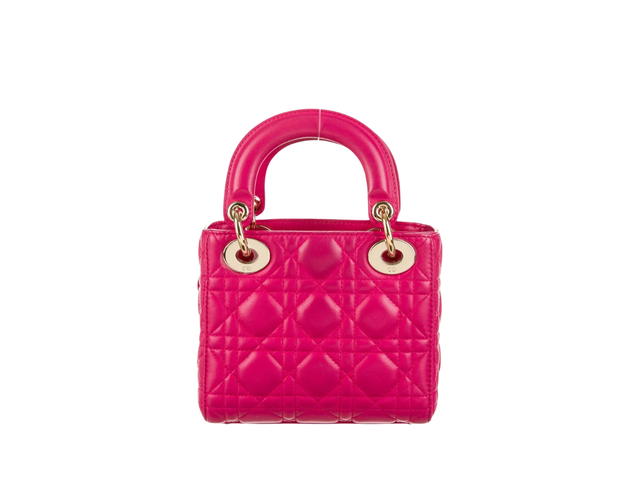 Dior Dior Mini Lady Dior Bag In Rani Pink Cannage Lambskin With Gold-Finish Metal Hardware - view 3