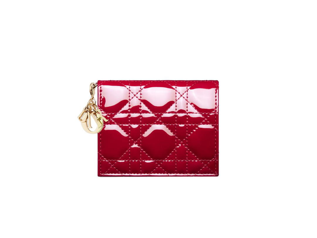 Dior Dior Mini Lady Dior Wallet In Cherry Red Patent Cannage Calfskin