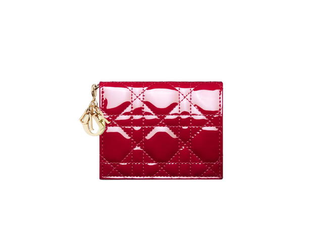 Dior Dior Mini Lady Dior Wallet In Cherry Red Patent Cannage Calfskin - view 1