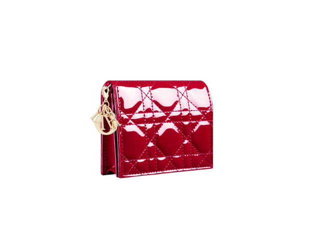 Dior Dior Mini Lady Dior Wallet In Cherry Red Patent Cannage Calfskin - view 2