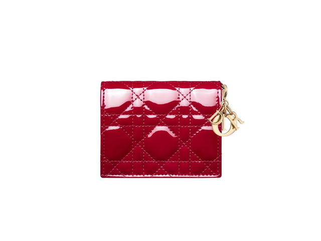Dior Dior Mini Lady Dior Wallet In Cherry Red Patent Cannage Calfskin - view 5