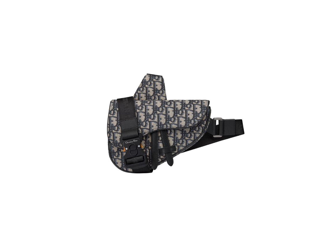 Dior Dior Mini Saddle Bag In Dior Oblique Jacquard With Black Nylon Jacquard Strap Beige-Black