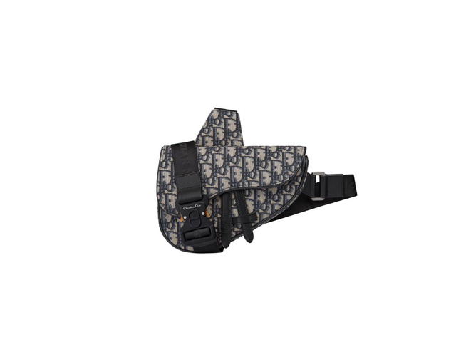 Dior Dior Mini Saddle Bag In Dior Oblique Jacquard With Black Nylon Jacquard Strap Beige-Black - view 1
