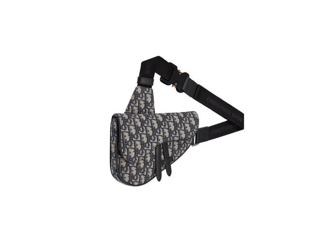 Dior Dior Mini Saddle Bag In Dior Oblique Jacquard With Black Nylon Jacquard Strap Beige-Black - view 2