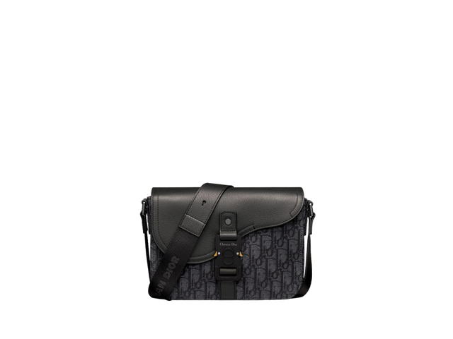 Dior Dior Mini Saddle Bag With Strap In Black Dior Oblique Jacquard Grained Calfskin With Aluminum Buckle - view 1