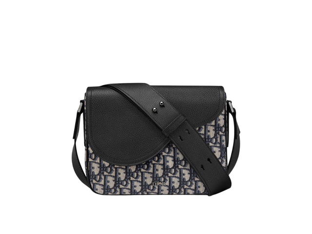 Dior Dior Mini Saddle Messenger Bag In Oblique Jacquard Black Grained Calfskin With Aluminum Buckle Beige Black - view 1