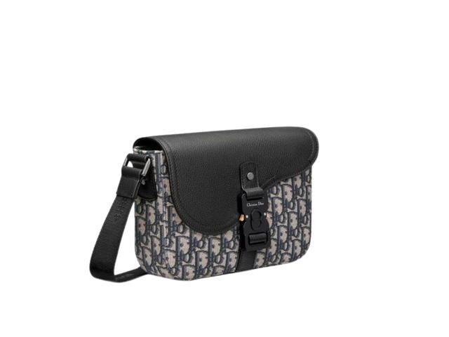 Dior Dior Mini Saddle Messenger Bag In Oblique Jacquard Black Grained Calfskin With Aluminum Buckle Beige Black - view 2