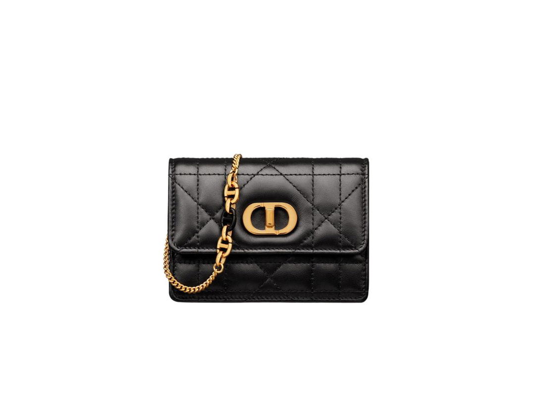 Dior Dior Miss Caro Micro Bag In Black Macrocannage Lambskin With Gold-Finish Metal And Tonal Enamel
