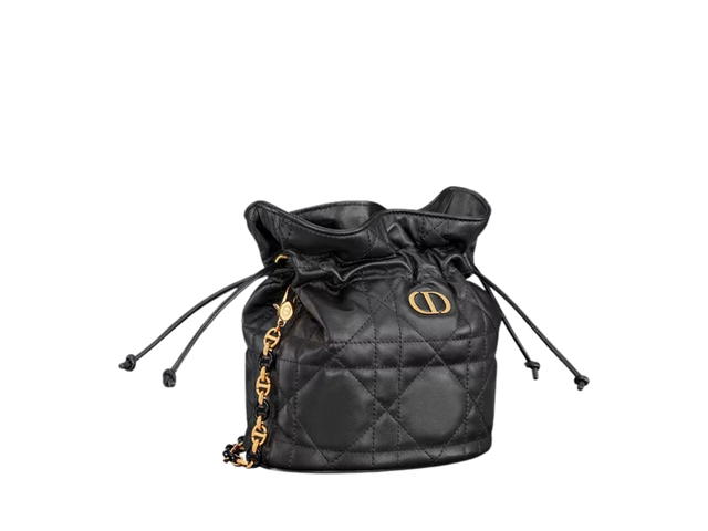 Dior Dior Miss Caro Mini Bucket Bag With Drawstring In Macrocannage Lambskin Leather With Gold Hardware Black - view 2