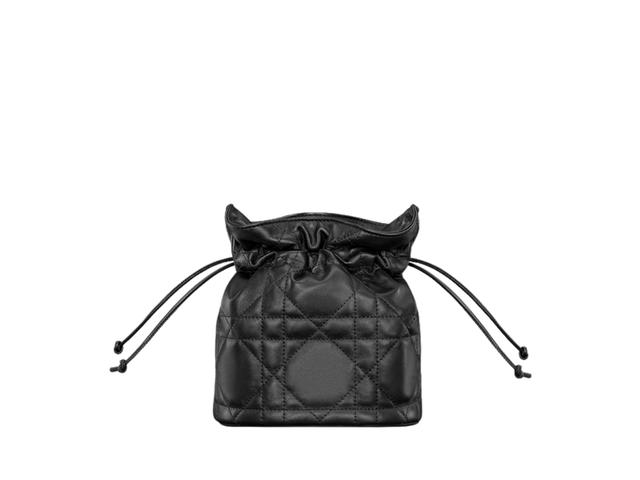 Dior Dior Miss Caro Mini Bucket Bag With Drawstring In Macrocannage Lambskin Leather With Gold Hardware Black - view 3