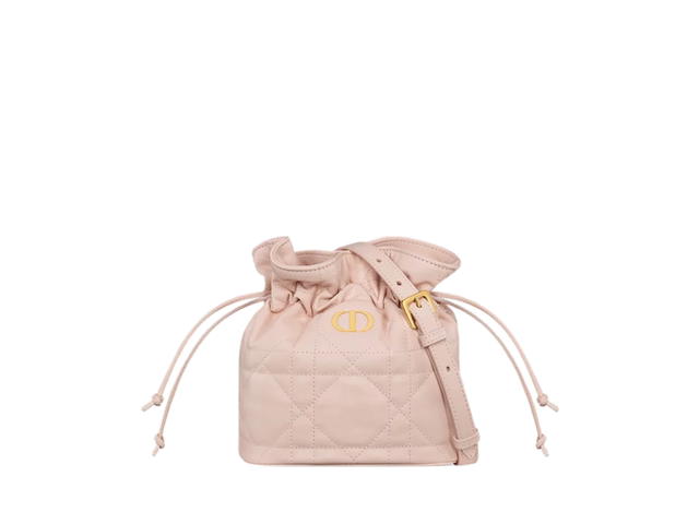 Dior Dior Miss Caro Mini Bucket Bag With Drawstring In Macrocannage Lambskin Leather With Gold Hardware Powder Pink - view 1