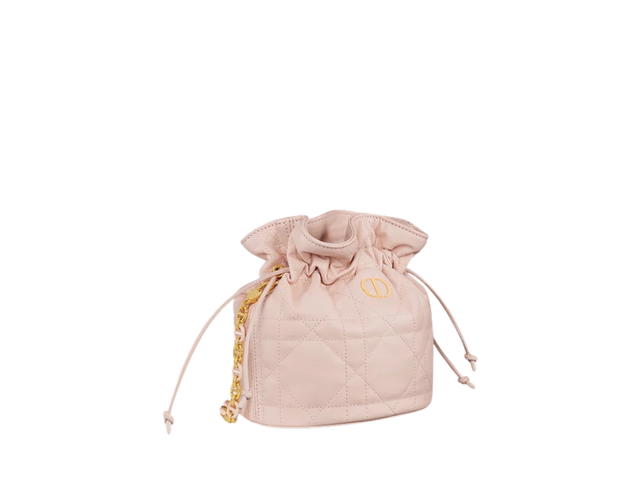 Dior Dior Miss Caro Mini Bucket Bag With Drawstring In Macrocannage Lambskin Leather With Gold Hardware Powder Pink - view 2