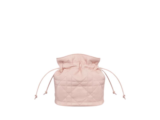 Dior Dior Miss Caro Mini Bucket Bag With Drawstring In Macrocannage Lambskin Leather With Gold Hardware Powder Pink - view 3