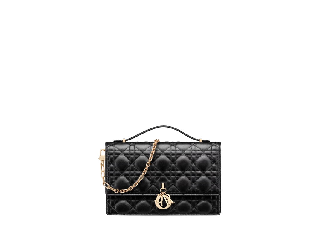 Dior Dior Miss Dior Top Handle Bag In Black Cannage Lambskin With Gold-Finish Metal Hardware