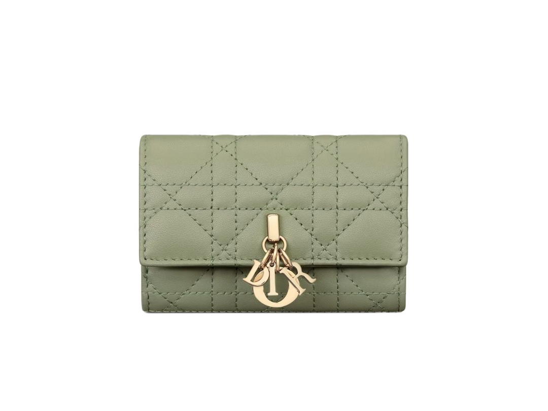 Dior Dior Miss Dior XS Wallet In Pastel Peyote Green Cannage Lambskin