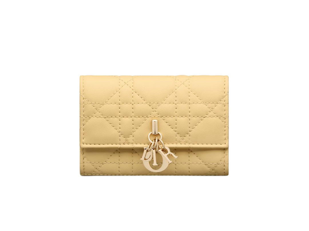 Dior Dior Miss Dior XS Wallet In Pastel Yellow Cannage Lambskin
