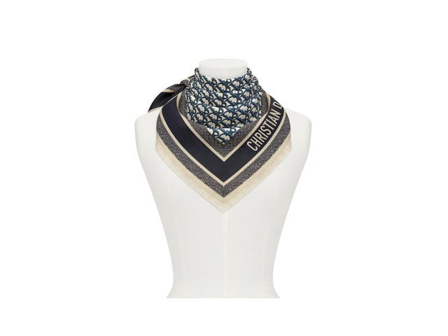 Dior Dior Oblique Diortwin 70 Square Scarf In Navy Blue With CHRISTIAN Dior signature - view 2