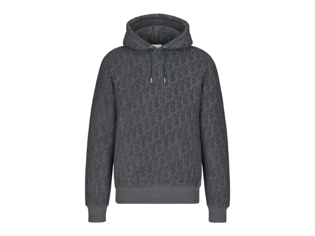 Dior Dior Oblique Hooded Sweatshirt Relaxed Fit In Cotton Jacquard Autumn Gray