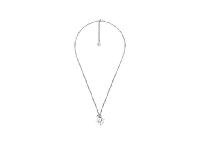Dior Dior Oblique Pendant Necklace In Silver-Finish Brass And White Crystals - view 2