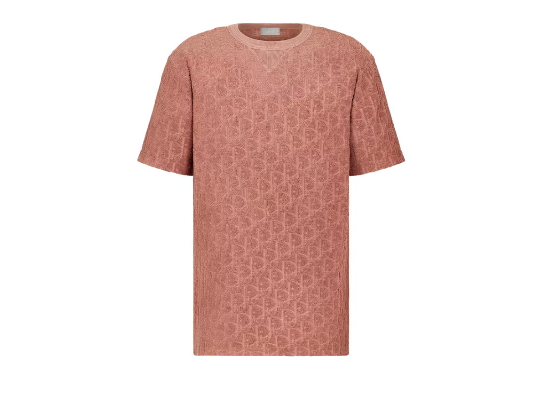 Dior Dior Oblique T-Shirt Relaxed Fit In Terry Cotton Jacquard Pink