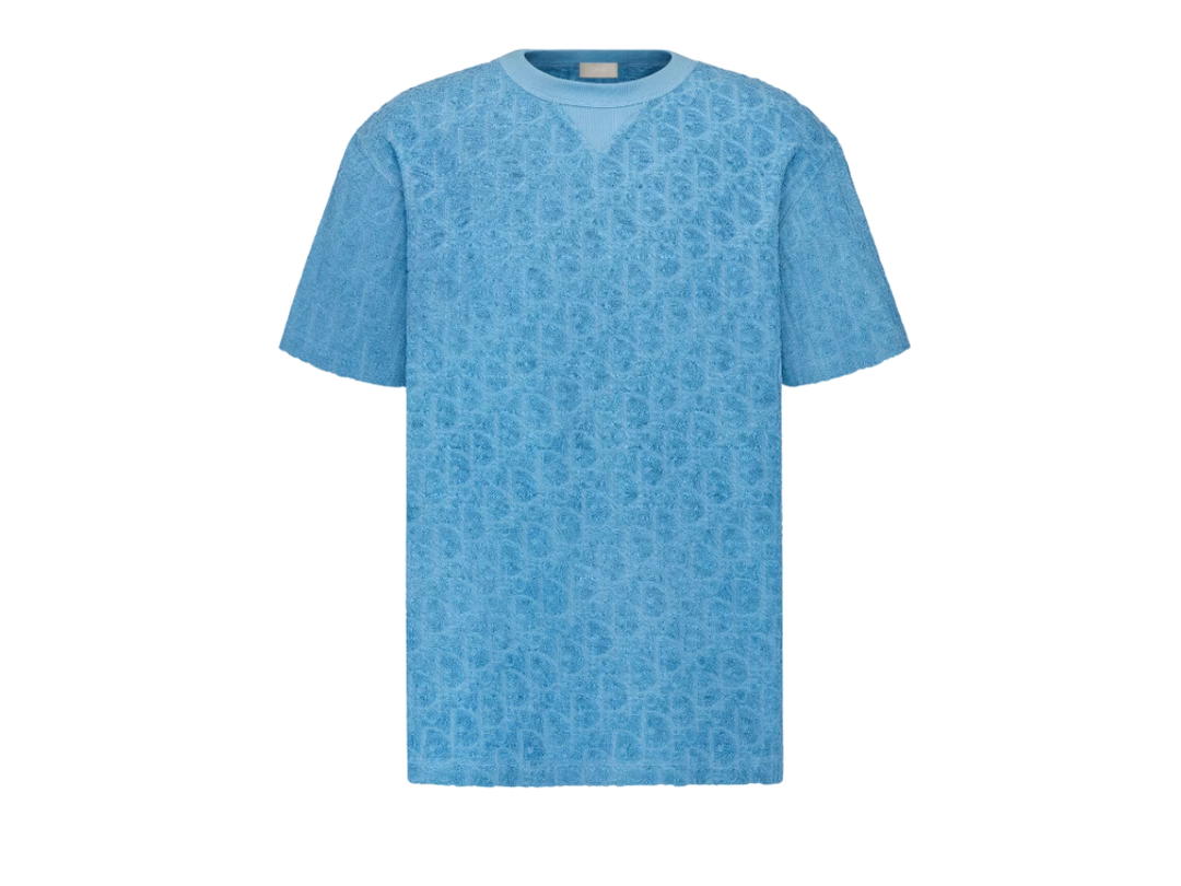 Dior Dior Oblique T-Shirt Relaxed Fit In Terry Cotton Jacquard Blue