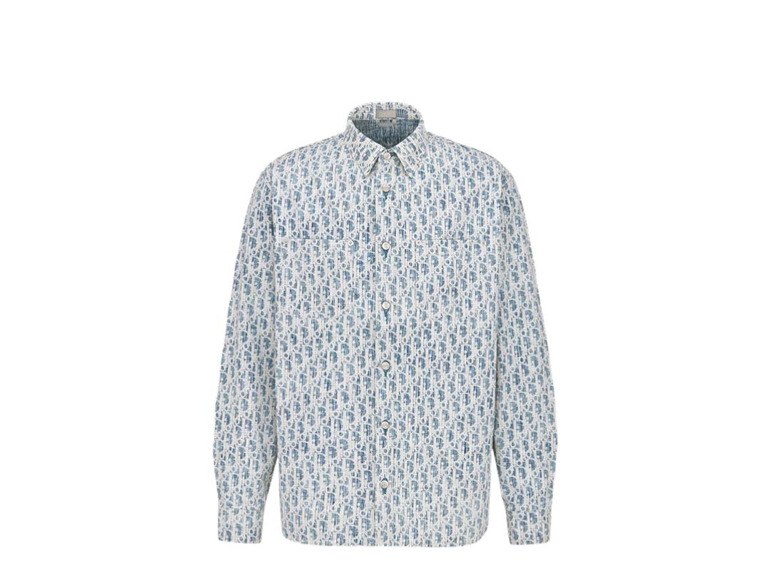 Dior Dior Overshirt Blue And White Dior Oblique Kasuri Cotton Denim Blue White