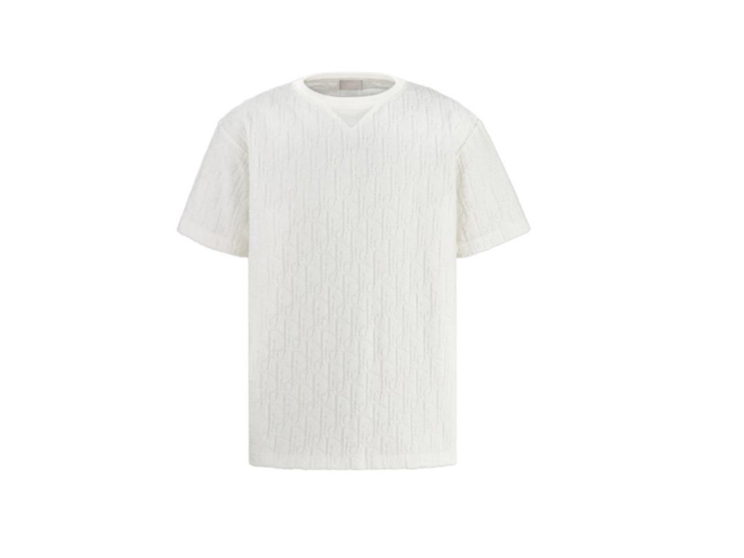 Dior Dior Oblique T-Shirt Relaxed Fit In Terry Cotton Jacquard Off-White