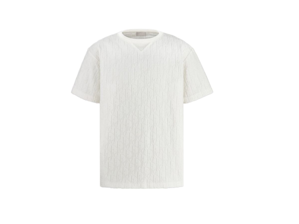 Dior Dior Oblique T-Shirt Relaxed Fit In Terry Cotton Jacquard Off-White