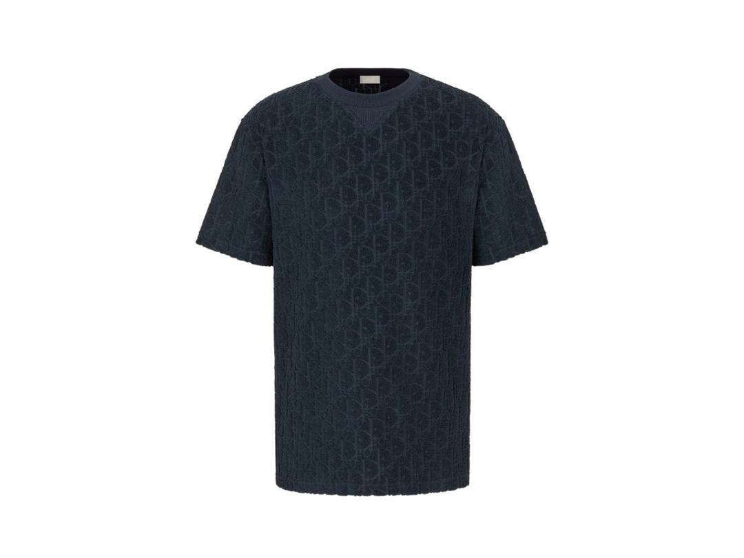 Dior Dior Oblique T-Shirt Relaxed Fit In Terry Cotton Jacquard Navy Blue