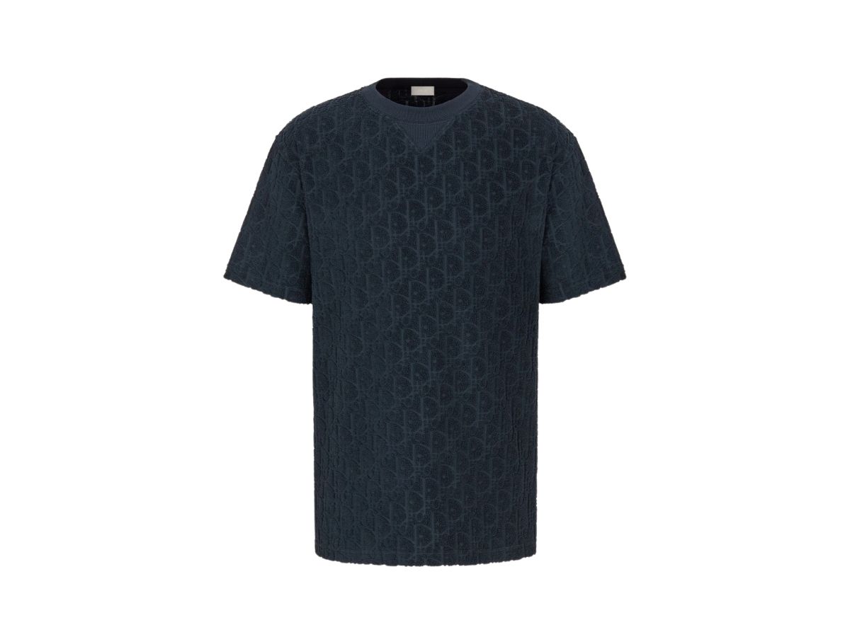 Dior Dior Oblique T-Shirt Relaxed Fit In Terry Cotton Jacquard Navy Blue