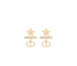 Dior Petit CD Earrings In Gold-Finish Metal with White Resin Pearls and Silver-Tone Crystals