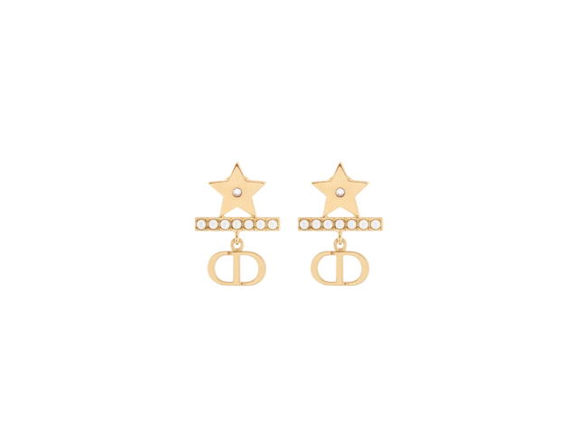 Dior Dior Petit CD Earrings In Gold-Finish Metal with White Resin Pearls and Silver-Tone Crystals - view 1