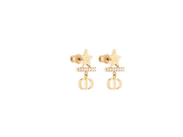 Dior Dior Petit CD Earrings In Gold-Finish Metal with White Resin Pearls and Silver-Tone Crystals - view 2