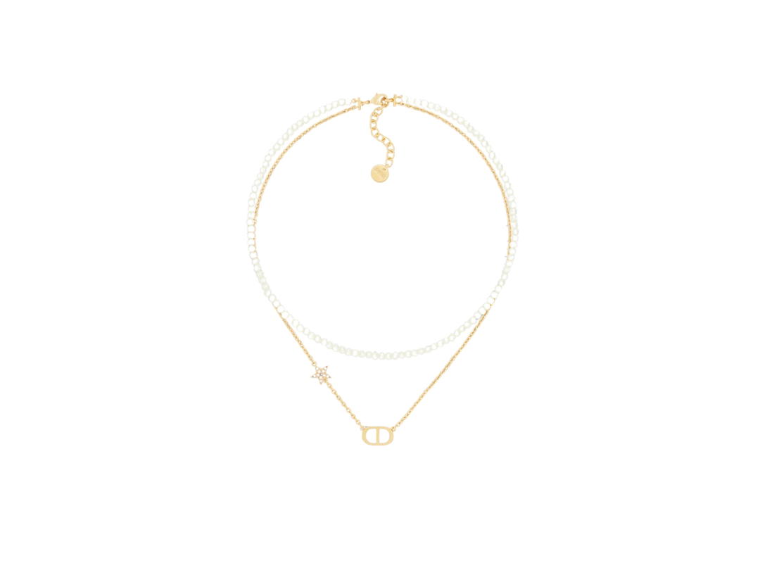 Dior Dior Petit CD Necklace In Gold-Finish Metal With White Resin Pearls And Silver-Tone Crystals