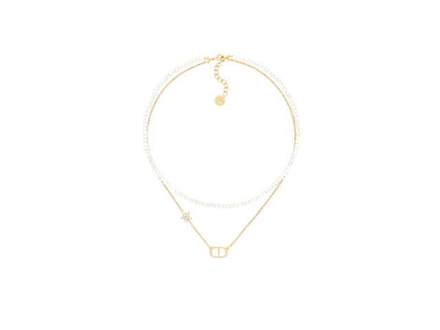 Dior Dior Petit CD Necklace In Gold-Finish Metal With White Resin Pearls And Silver-Tone Crystals - view 1