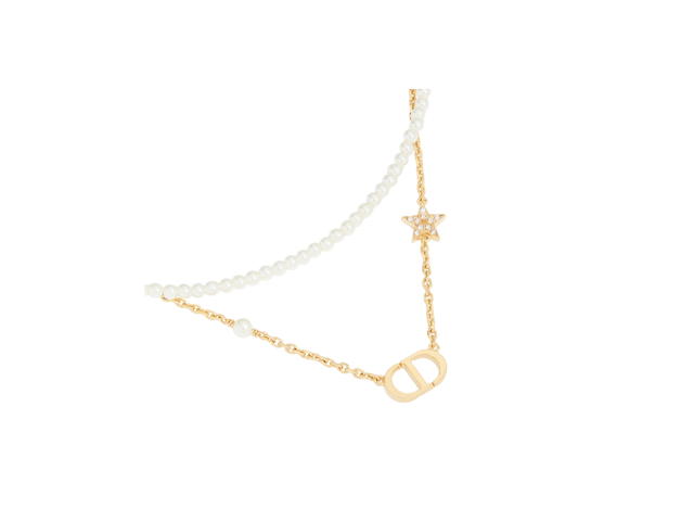 Dior Dior Petit CD Necklace In Gold-Finish Metal With White Resin Pearls And Silver-Tone Crystals - view 2