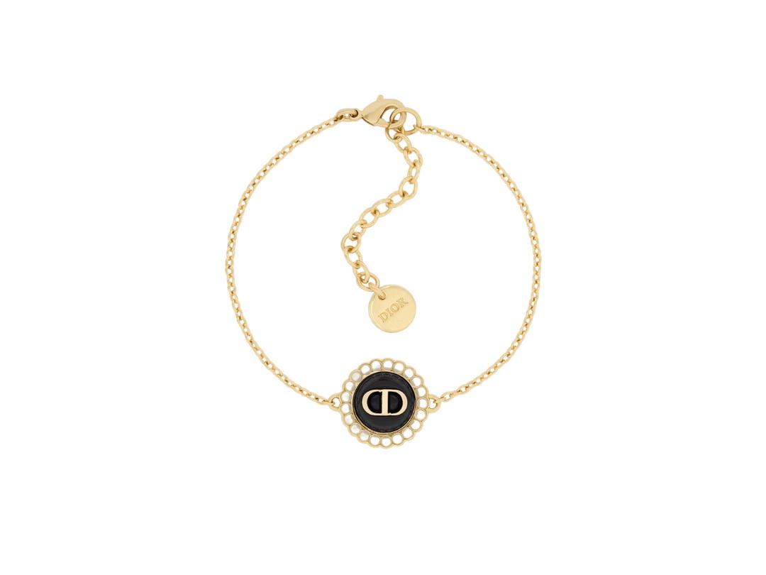 Dior Dior Petit CD Baroque Bracelet In Gold-Finish Metal With White Resin Pearls And Black Glass