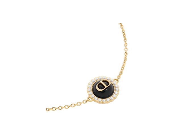 Dior Dior Petit CD Baroque Bracelet In Gold-Finish Metal With White Resin Pearls And Black Glass - view 2