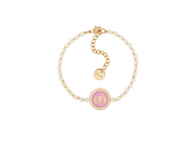 Dior Dior Petit CD Baroque Bracelet In Gold-Finish Metal With White Resin Pearls And Cadmium Pink Glass - view 1