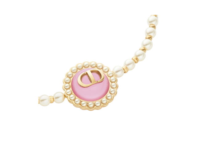 Dior Dior Petit CD Baroque Bracelet In Gold-Finish Metal With White Resin Pearls And Cadmium Pink Glass - view 2