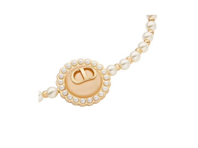 Dior Dior Petit CD Baroque Bracelet In Gold-Finish Metal With White Resin Pearls And Pastel Mustard Glass - view 2