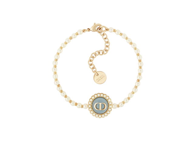 Dior Dior Petit CD Baroque Bracelet In Gold-Finish Metal With White Resin Pearls And Sky Blue Glass - view 1