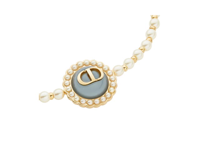 Dior Dior Petit CD Baroque Bracelet In Gold-Finish Metal With White Resin Pearls And Sky Blue Glass - view 2