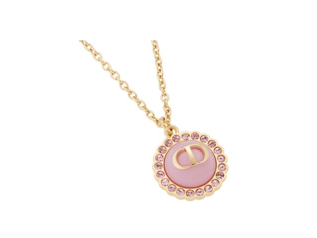 Dior Dior Petit CD Baroque Necklace In Gold-Finish Metal-Pink Crystals And Light Pink Glass - view 2