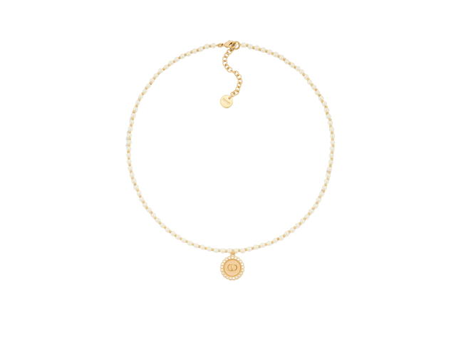Dior Dior Petit CD Baroque Necklace In Gold-Finish Metal With White Resin Pearls And Pastel Mustard Glass - view 1