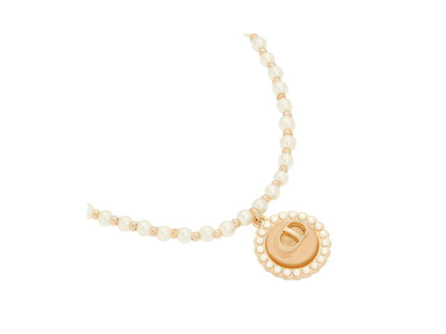 Dior Dior Petit CD Baroque Necklace In Gold-Finish Metal With White Resin Pearls And Pastel Mustard Glass - view 2