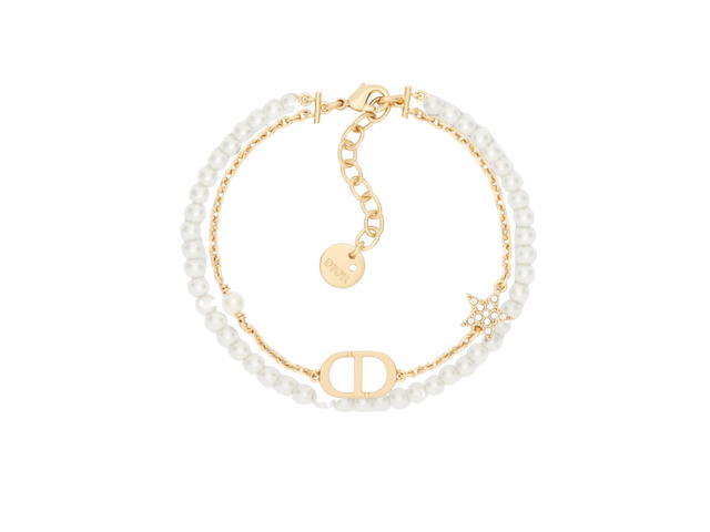 Dior Dior Petit CD Bracelet In Gold-Finish Metal With White Resin Pearls And Silver-Tone Crystals - view 1