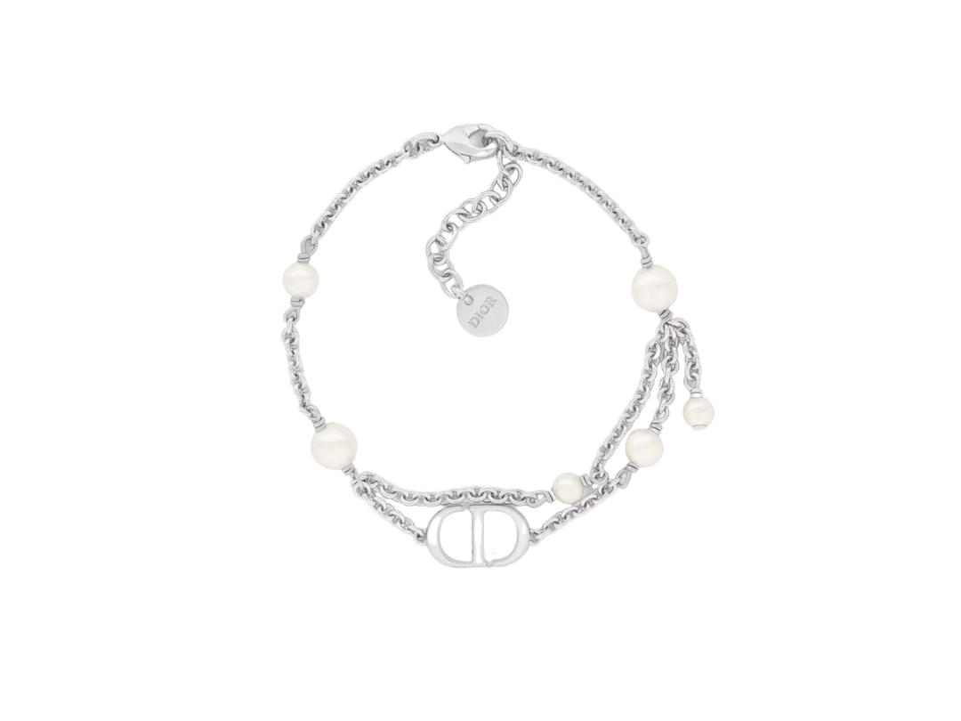 Dior Dior Petit CD Bracelet In Silver-Finish Metal With White Resin Pearls