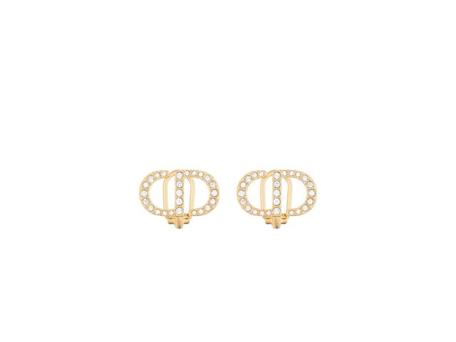 Dior Dior Petit CD Clip-On Stud Earrings In Gold-Finish Metal And Silver-Tone Crystals - view 2